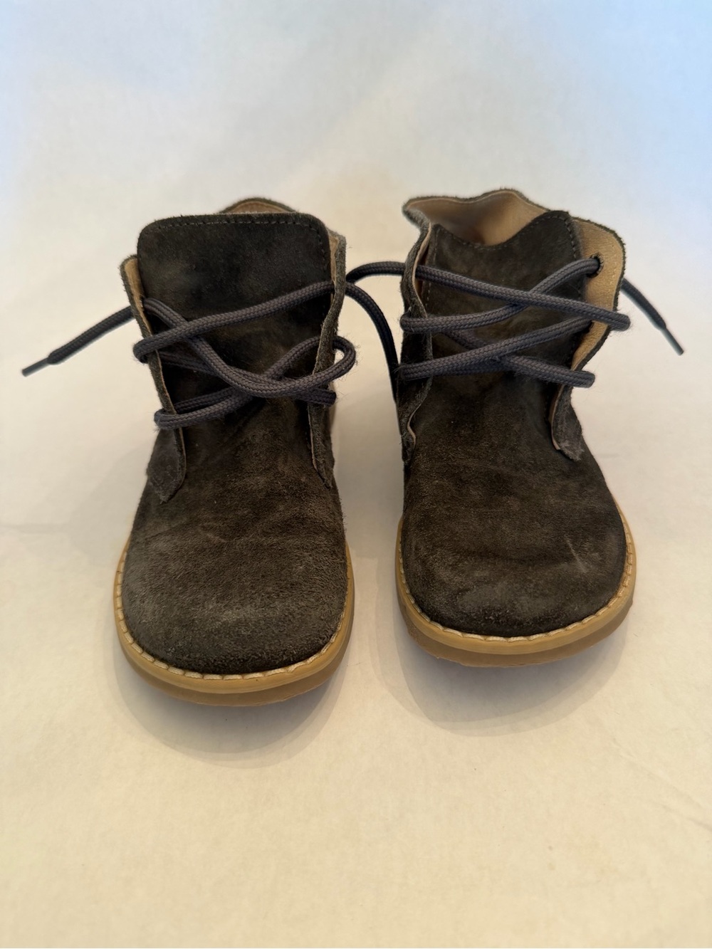 Little Eric Kids Gray Suede Lace-Up Boots with Tan Sole